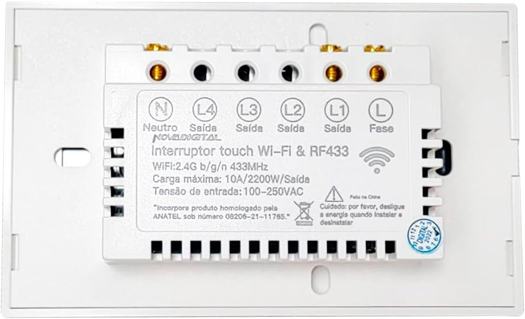 Interruptor Inteligente Wi-Fi Nova Digital 1 Botão Touch LITE-WS1 Smart Home Google Home Alexa Automação Residencial Preto