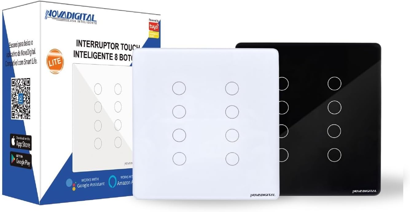 Interruptor Inteligente Wi-Fi Nova Digital 1 Botão Touch LITE-WS1 Smart Home Google Home Alexa Automação Residencial Preto