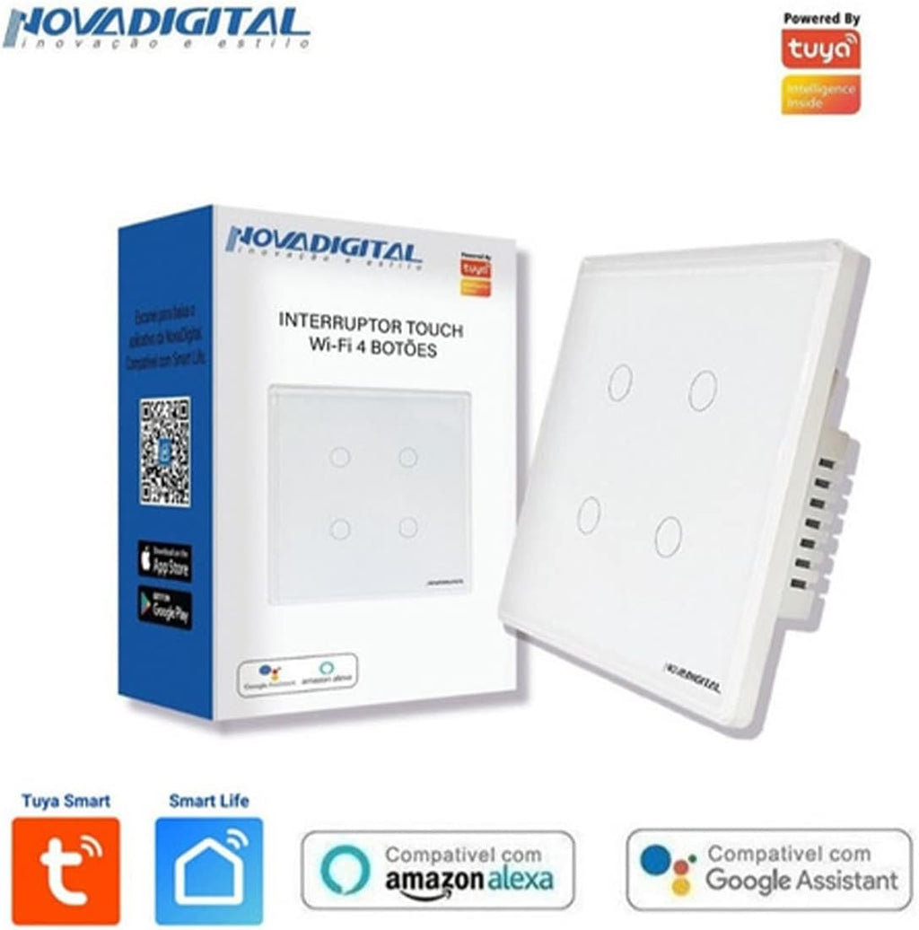 Interruptor Inteligente Wi-Fi Nova Digital 1 Botão Touch LITE-WS1 Smart Home Google Home Alexa Automação Residencial Preto
