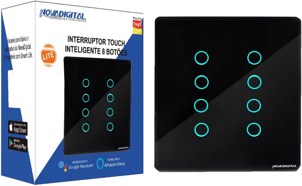 Interruptor Inteligente Wi-Fi Nova Digital 1 Botão Touch LITE-WS1 Smart Home Google Home Alexa Automação Residencial Preto