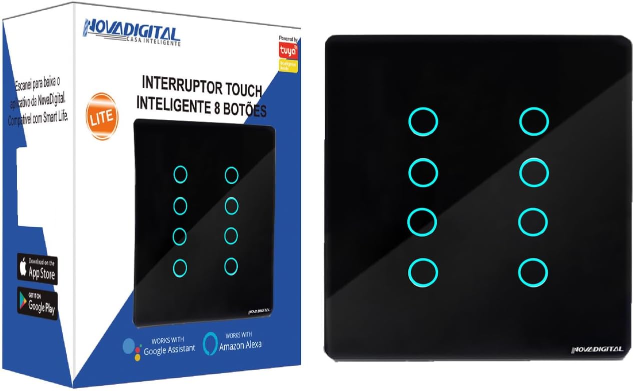 Interruptor Inteligente Wi-Fi Nova Digital 1 Botão Touch LITE-WS1 Smart Home Google Home Alexa Automação Residencial Preto
