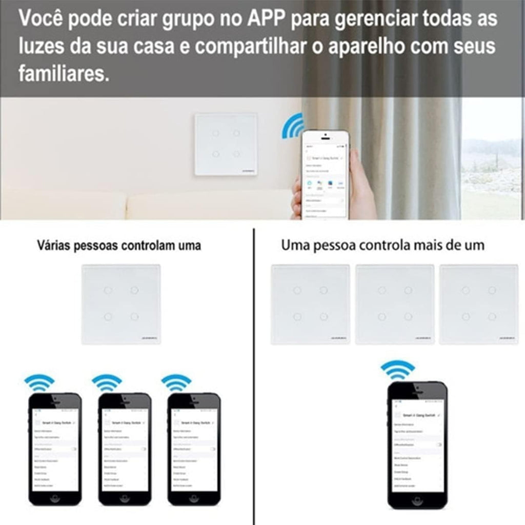 Interruptor Inteligente Wi-Fi Nova Digital 1 Botão Touch LITE-WS1 Smart Home Google Home Alexa Automação Residencial Preto