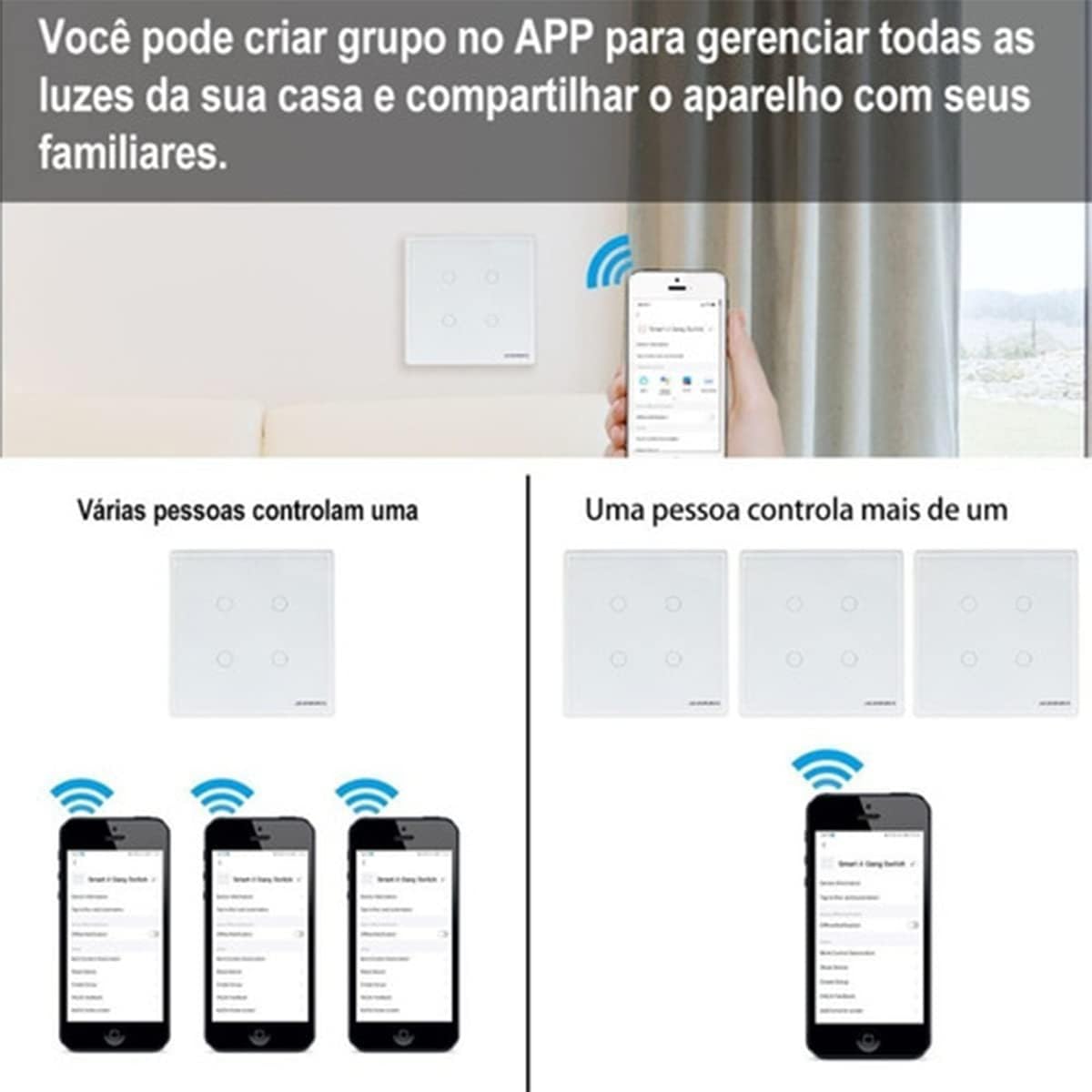 Interruptor Inteligente Wi-Fi Nova Digital 1 Botão Touch LITE-WS1 Smart Home Google Home Alexa Automação Residencial Preto
