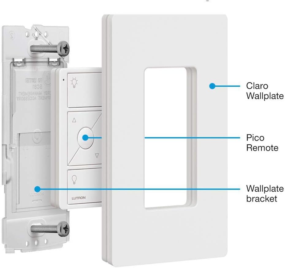 Lutron Suporte de placa de parede de iluminação inteligente Caseta para controle remoto Pico Smart (Pico vendido separadamente), monte diretamente o controle remoto Pico na parede, 3 vias (sem