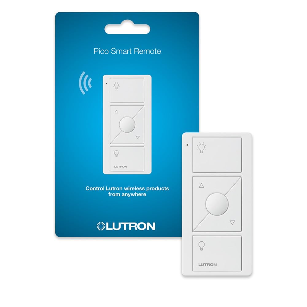 Lutron Controle remoto pico de 3 botões com elevação/inferior para interruptor de dimmer de iluminação inteligente sem fio Caseta, PJ2-3BRL-WH-L01R, branco