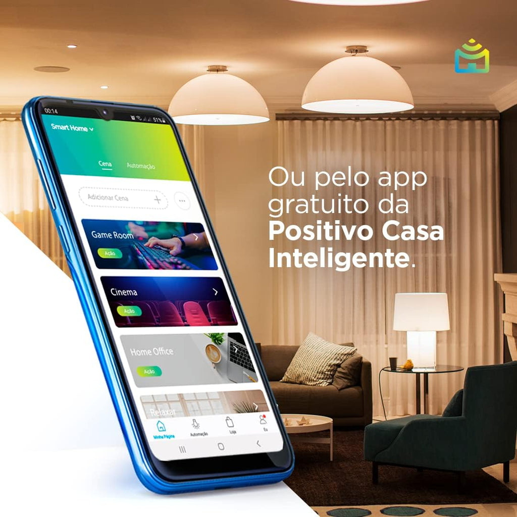Smart Lâmpada Wi-Fi Positivo Casa Inteligente, Iluminação Branca (Quente e Fria) e RGB (Até 16 Milhões de Cores), 9W, 806 Lúmens, LED, Bivolt, Compatível com Alexa e Google Assistente