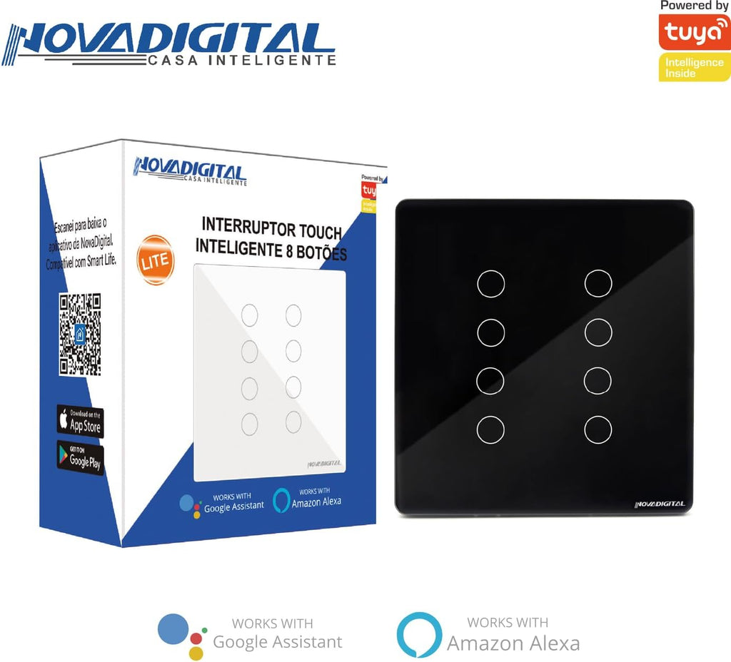 Interruptor Inteligente Wi-Fi Nova Digital 1 Botão Touch LITE-WS1 Smart Home Google Home Alexa Automação Residencial Preto