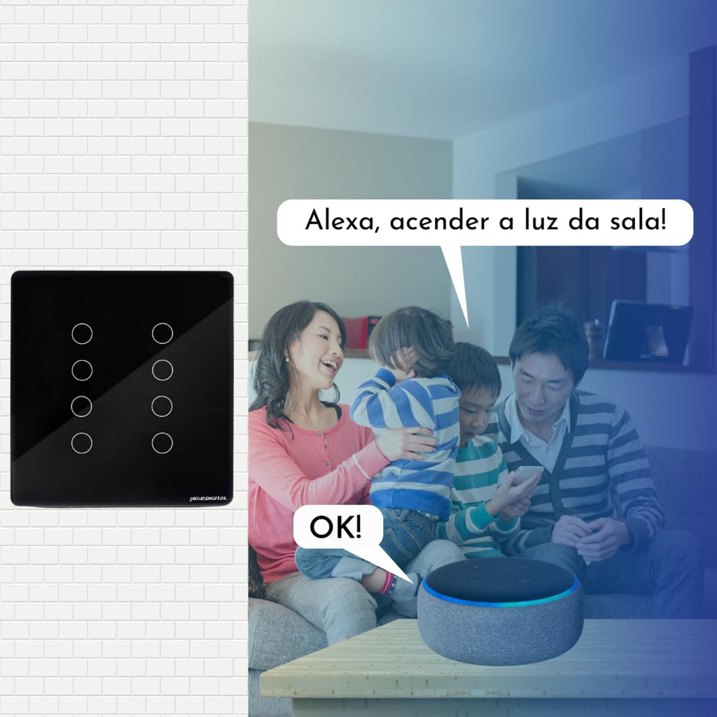 Interruptor Inteligente Wi-Fi Nova Digital 1 Botão Touch LITE-WS1 Smart Home Google Home Alexa Automação Residencial Preto