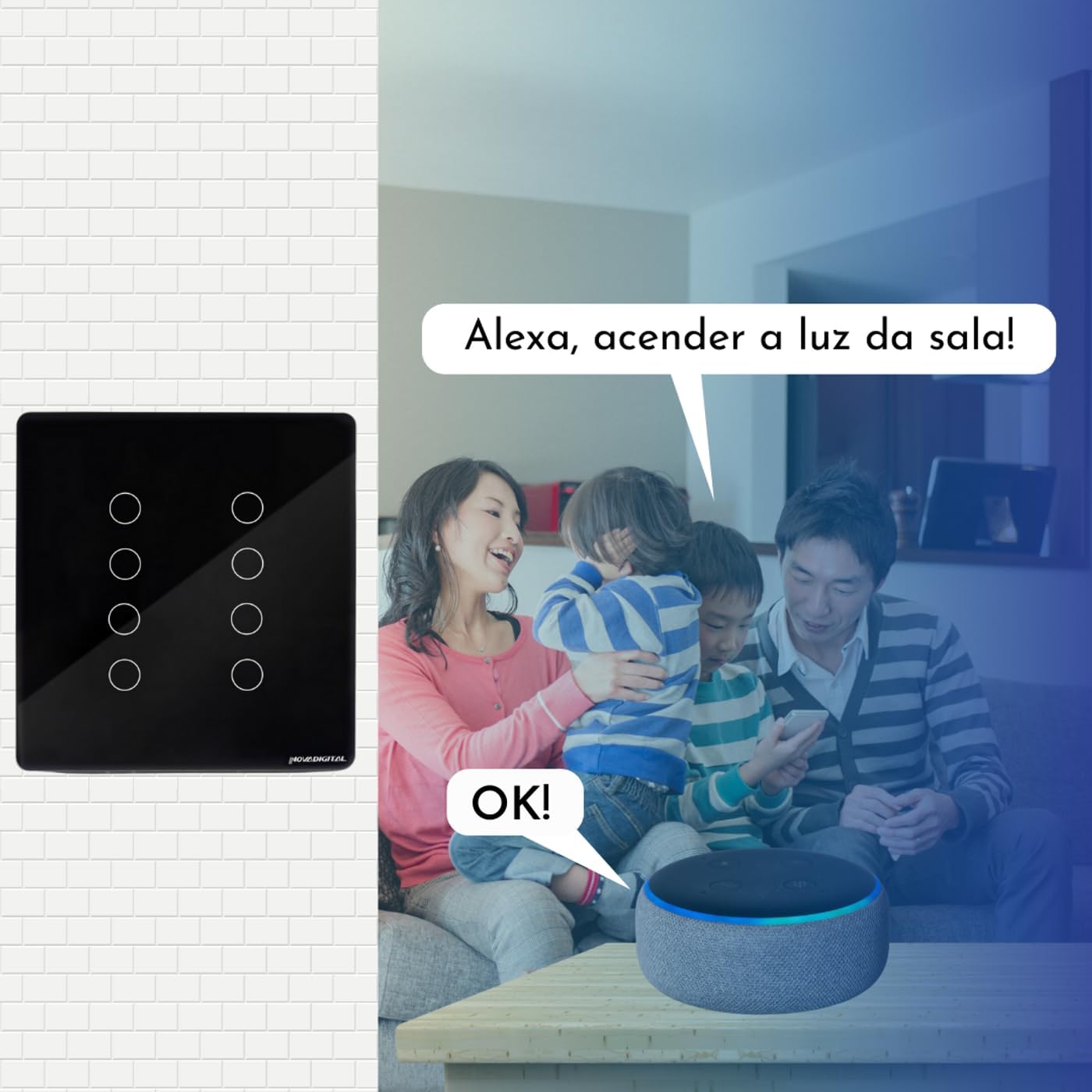 Interruptor Inteligente Wi-Fi Nova Digital 1 Botão Touch LITE-WS1 Smart Home Google Home Alexa Automação Residencial Preto