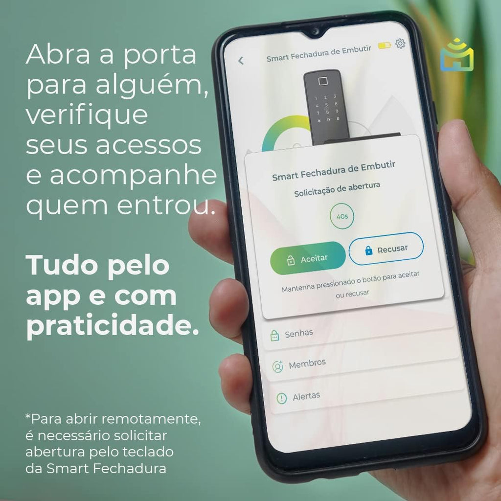 Smart Fechadura Digital Wi-Fi de Embutir Positivo Casa Inteligente, Abertura por Senha, Biometria, Tag, Chave e Aplicativo, Preta com Maçaneta