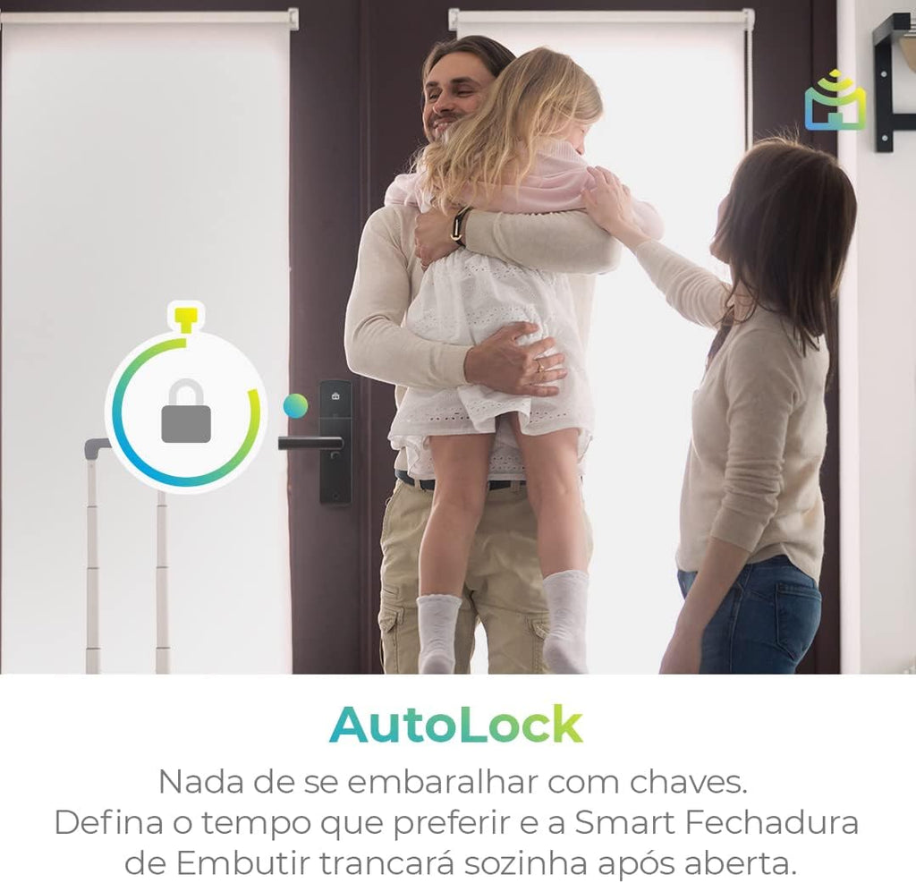 Smart Fechadura Digital Wi-Fi de Embutir Positivo Casa Inteligente, Abertura por Senha, Biometria, Tag, Chave e Aplicativo, Preta com Maçaneta
