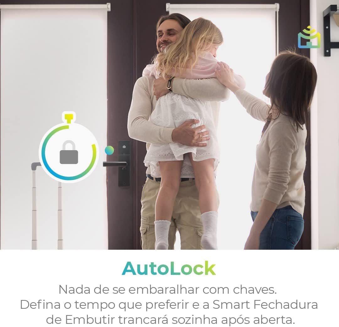 Smart Fechadura Digital Wi-Fi de Embutir Positivo Casa Inteligente, Abertura por Senha, Biometria, Tag, Chave e Aplicativo, Preta com Maçaneta