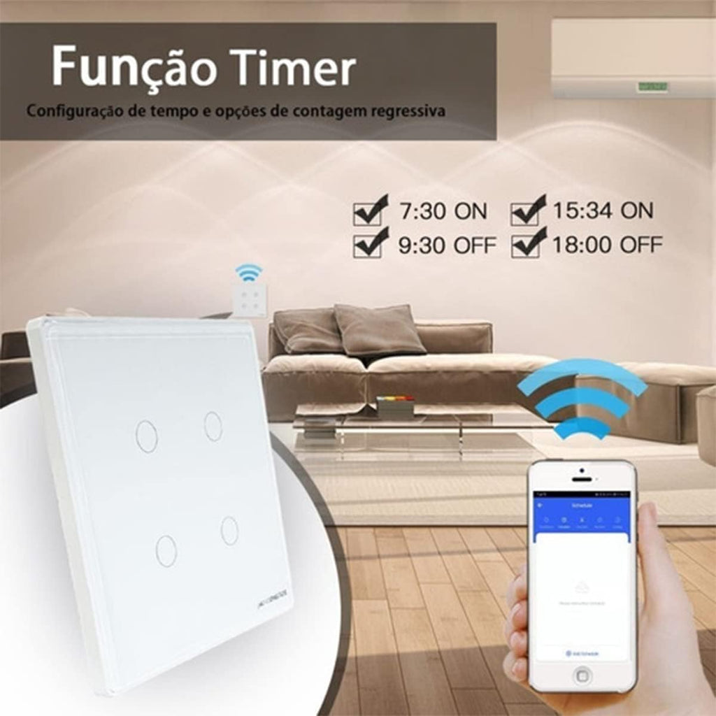 Interruptor Inteligente Wi-Fi Nova Digital 1 Botão Touch LITE-WS1 Smart Home Google Home Alexa Automação Residencial Preto