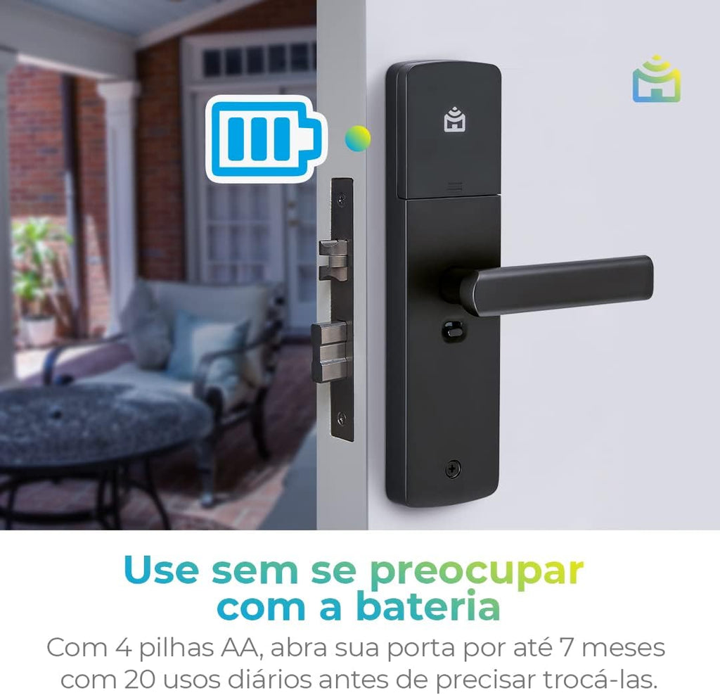 Smart Fechadura Digital Wi-Fi de Embutir Positivo Casa Inteligente, Abertura por Senha, Biometria, Tag, Chave e Aplicativo, Preta com Maçaneta