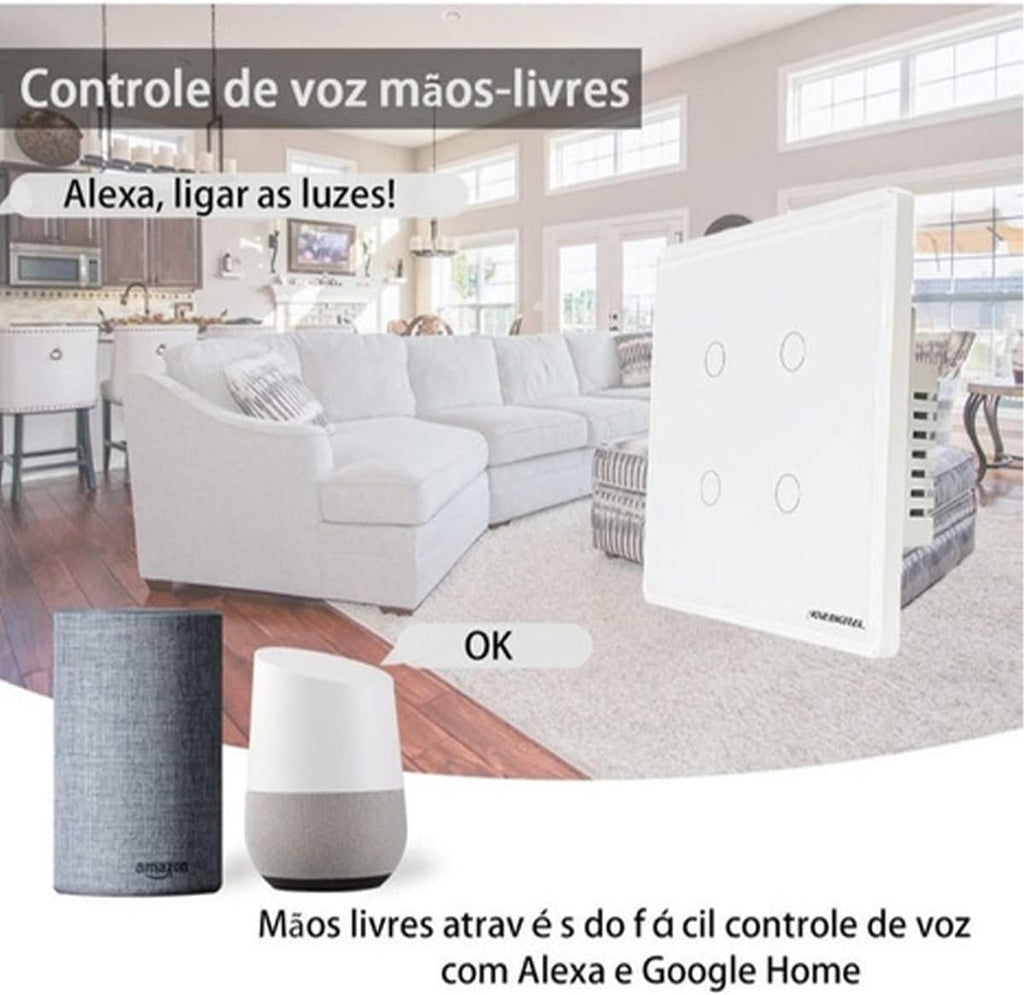 Interruptor Inteligente Wi-Fi Nova Digital 1 Botão Touch LITE-WS1 Smart Home Google Home Alexa Automação Residencial Preto