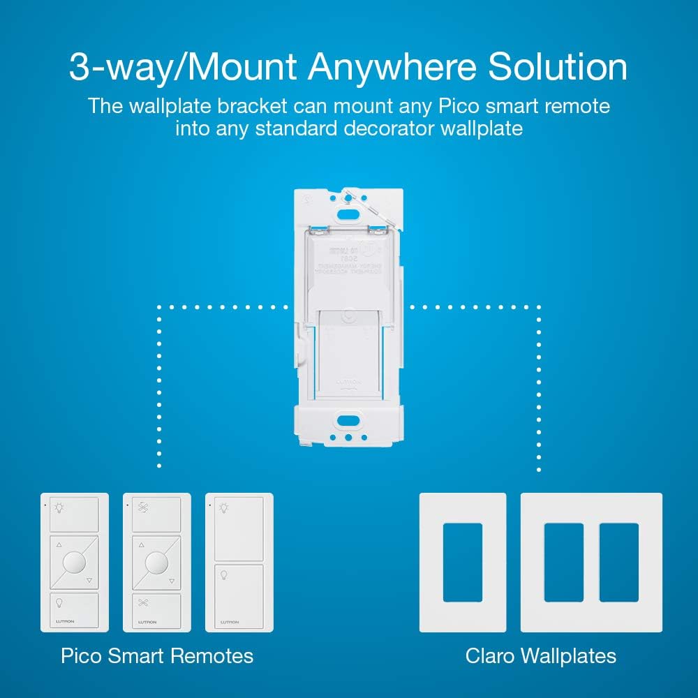 Lutron Suporte de placa de parede de iluminação inteligente Caseta para controle remoto Pico Smart (Pico vendido separadamente), monte diretamente o controle remoto Pico na parede, 3 vias (sem