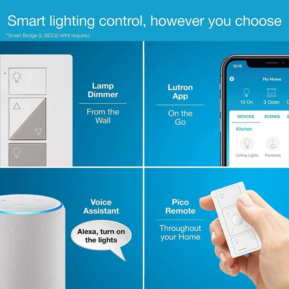 Lutron Caseta Wireless - Dimmer de Lâmpada Inteligente com Plug-In - Compatível com Alexa, Apple HomeKit e Google Assistant