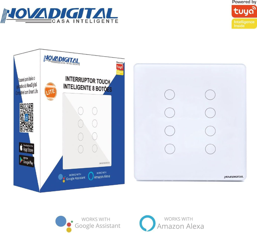 Interruptor Inteligente Wi-Fi Nova Digital 1 Botão Touch LITE-WS1 Smart Home Google Home Alexa Automação Residencial Preto