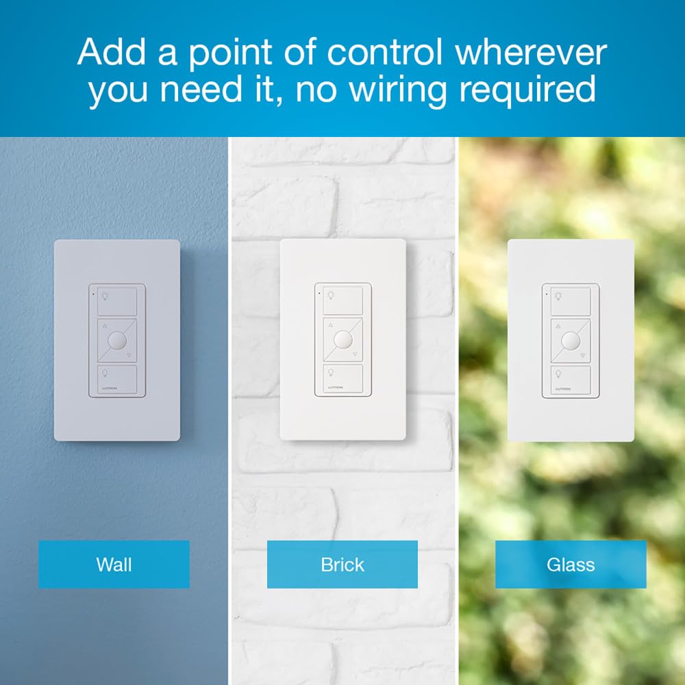 Lutron Controle remoto pico de 3 botões com elevação/inferior para interruptor de dimmer de iluminação inteligente sem fio Caseta, PJ2-3BRL-WH-L01R, branco