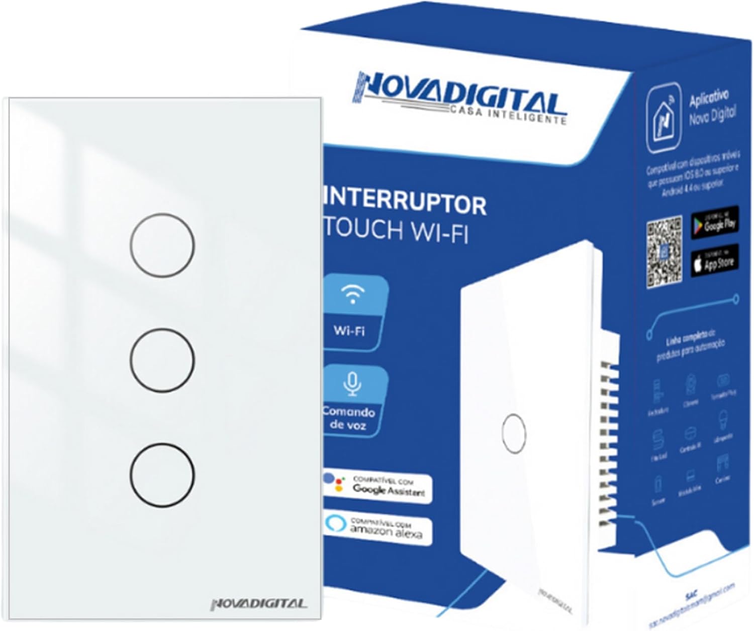Interruptor Smart Wifi Inteligente Touch Nova Digital 3 botões Lite BR 4x2