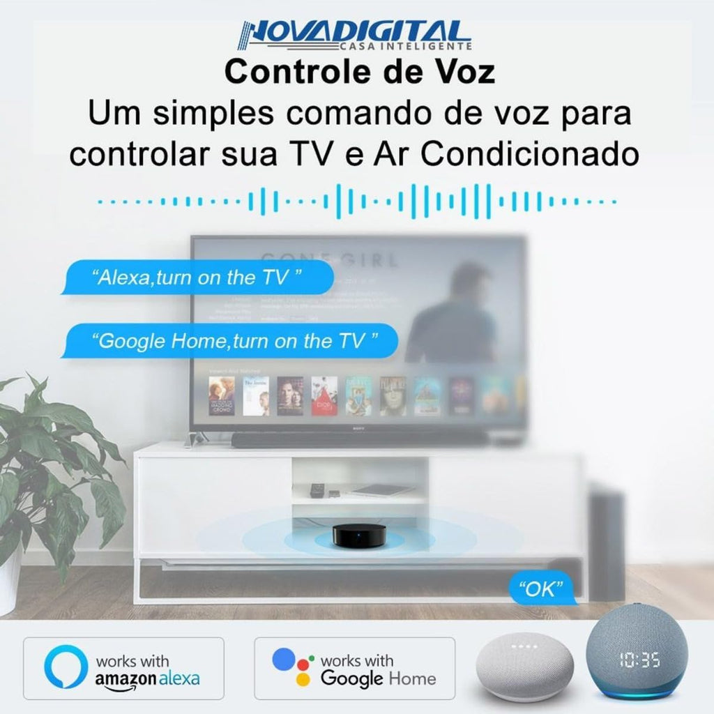 Controle Universal IR Infravermelho Inteligente Para Automação Wi-Fi Novadigital SRW-004 Tuya Smart Life Alexa Compatível Com Tv Ar Condicionado Monitor