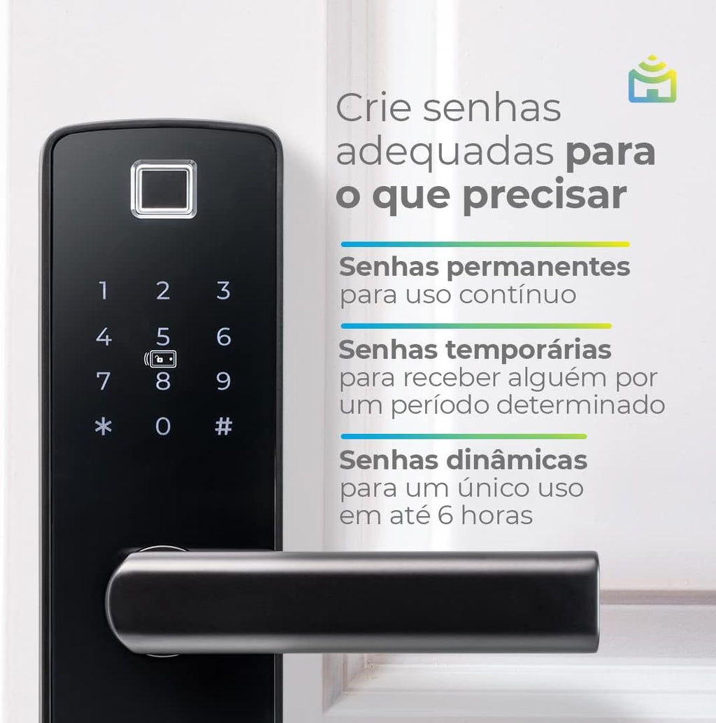 Smart Fechadura Digital Wi-Fi de Embutir Positivo Casa Inteligente, Abertura por Senha, Biometria, Tag, Chave e Aplicativo, Preta com Maçaneta