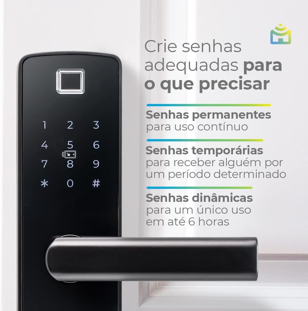 Smart Fechadura Digital Wi-Fi de Embutir Positivo Casa Inteligente, Abertura por Senha, Biometria, Tag, Chave e Aplicativo, Preta com Maçaneta