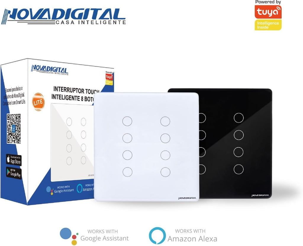 Interruptor Inteligente Wi-Fi Nova Digital 1 Botão Touch LITE-WS1 Smart Home Google Home Alexa Automação Residencial Preto