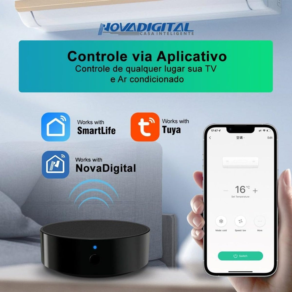 Controle Universal IR Infravermelho Inteligente Para Automação Wi-Fi Novadigital SRW-004 Tuya Smart Life Alexa Compatível Com Tv Ar Condicionado Monitor