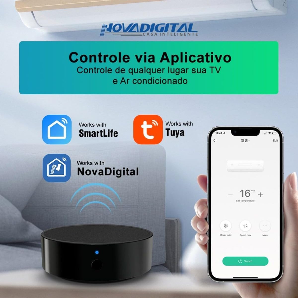 Controle Universal IR Infravermelho Inteligente Para Automação Wi-Fi Novadigital SRW-004 Tuya Smart Life Alexa Compatível Com Tv Ar Condicionado Monitor