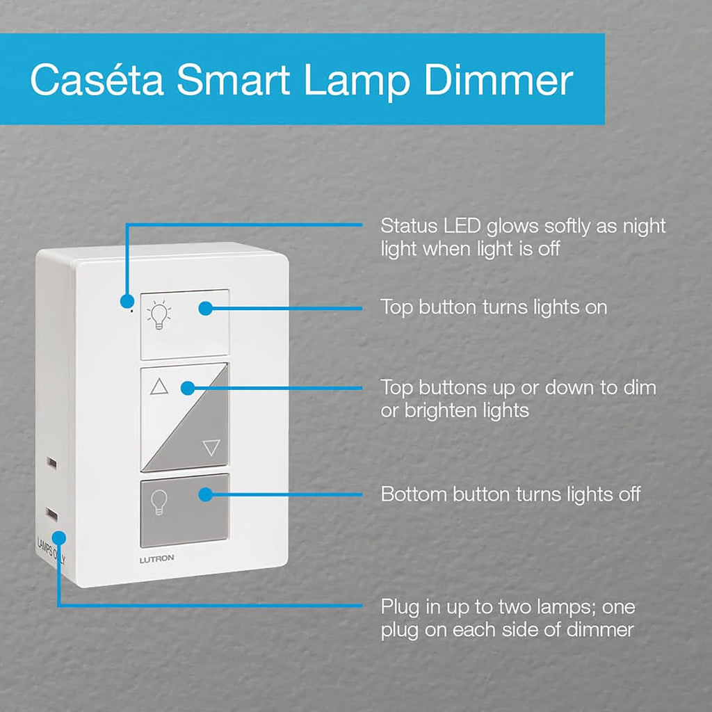 Lutron Caseta Wireless - Dimmer de Lâmpada Inteligente com Plug-In - Compatível com Alexa, Apple HomeKit e Google Assistant