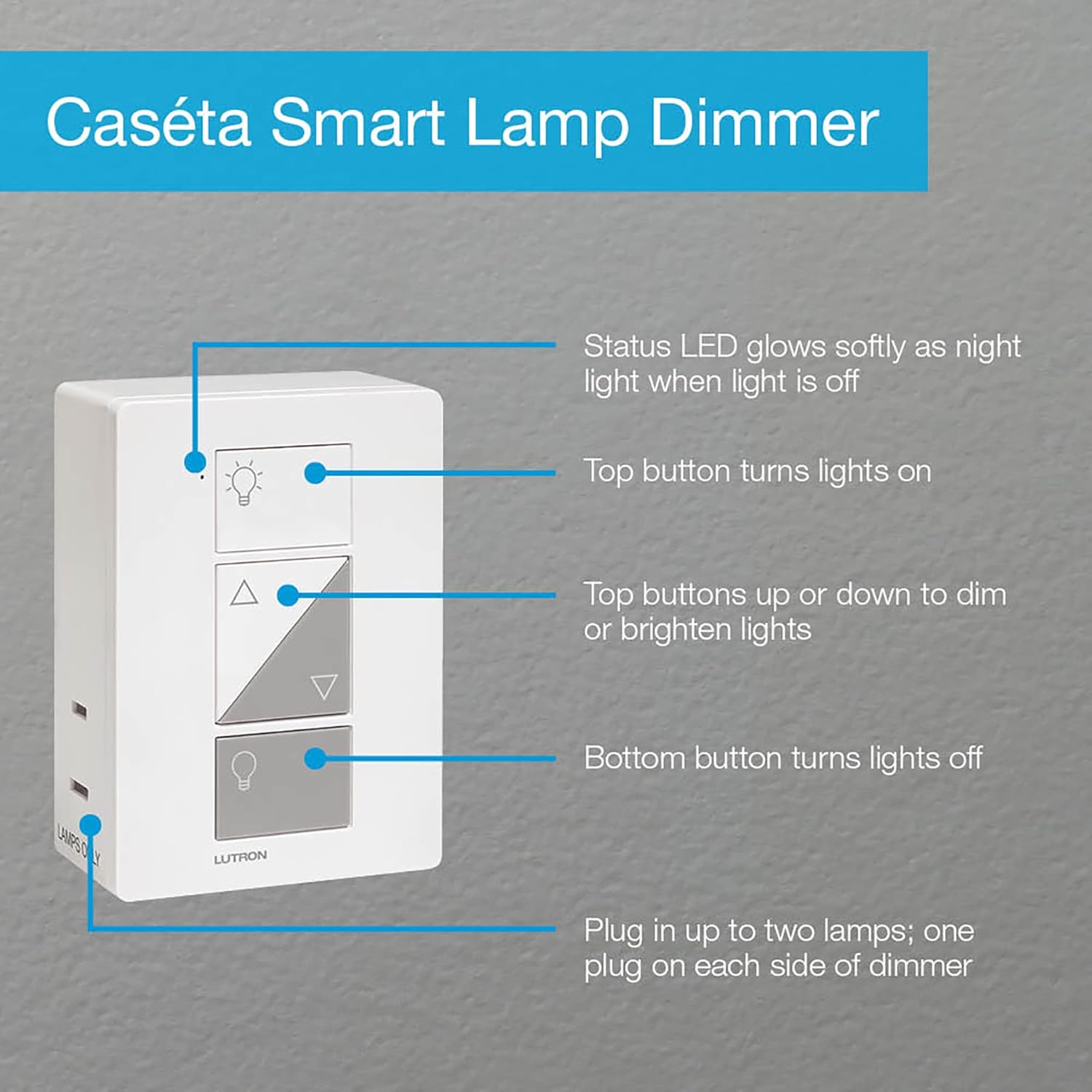 Lutron Caseta Wireless - Dimmer de Lâmpada Inteligente com Plug-In - Compatível com Alexa, Apple HomeKit e Google Assistant