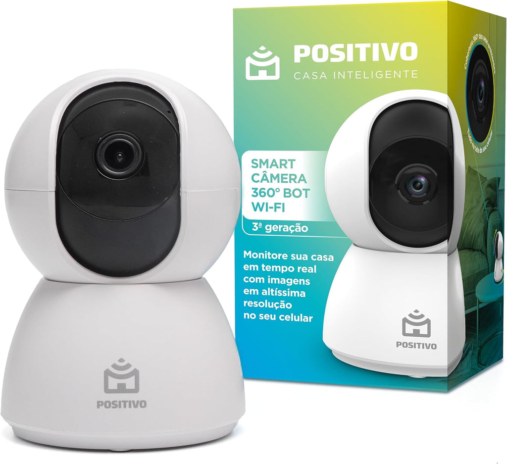 Smart Câmera Bot Wi-Fi 360° Positivo Casa Inteligente 3ª Geração, 4MP, 15 FPS, Detecção de Movimentos, Visão Noturna, Áudio Bidirecional - Bivolt, Compatível com Alexa