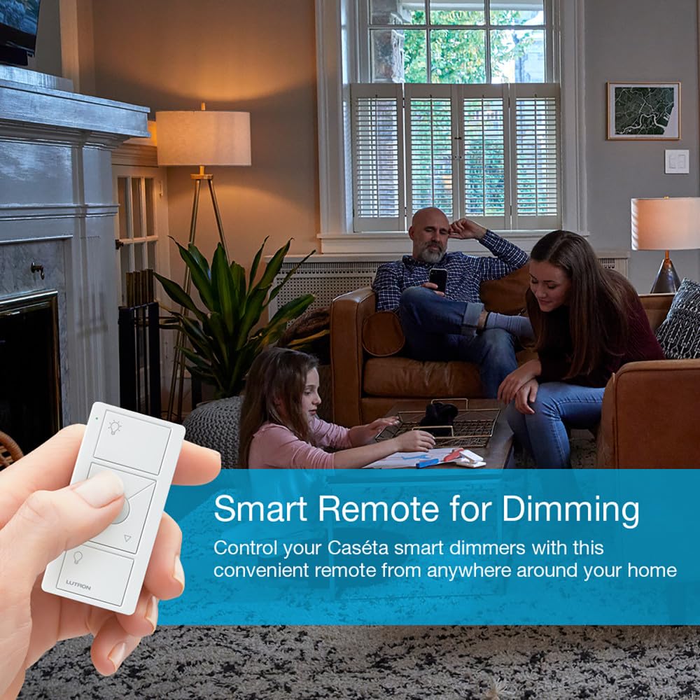 Lutron Controle remoto pico de 3 botões com elevação/inferior para interruptor de dimmer de iluminação inteligente sem fio Caseta, PJ2-3BRL-WH-L01R, branco