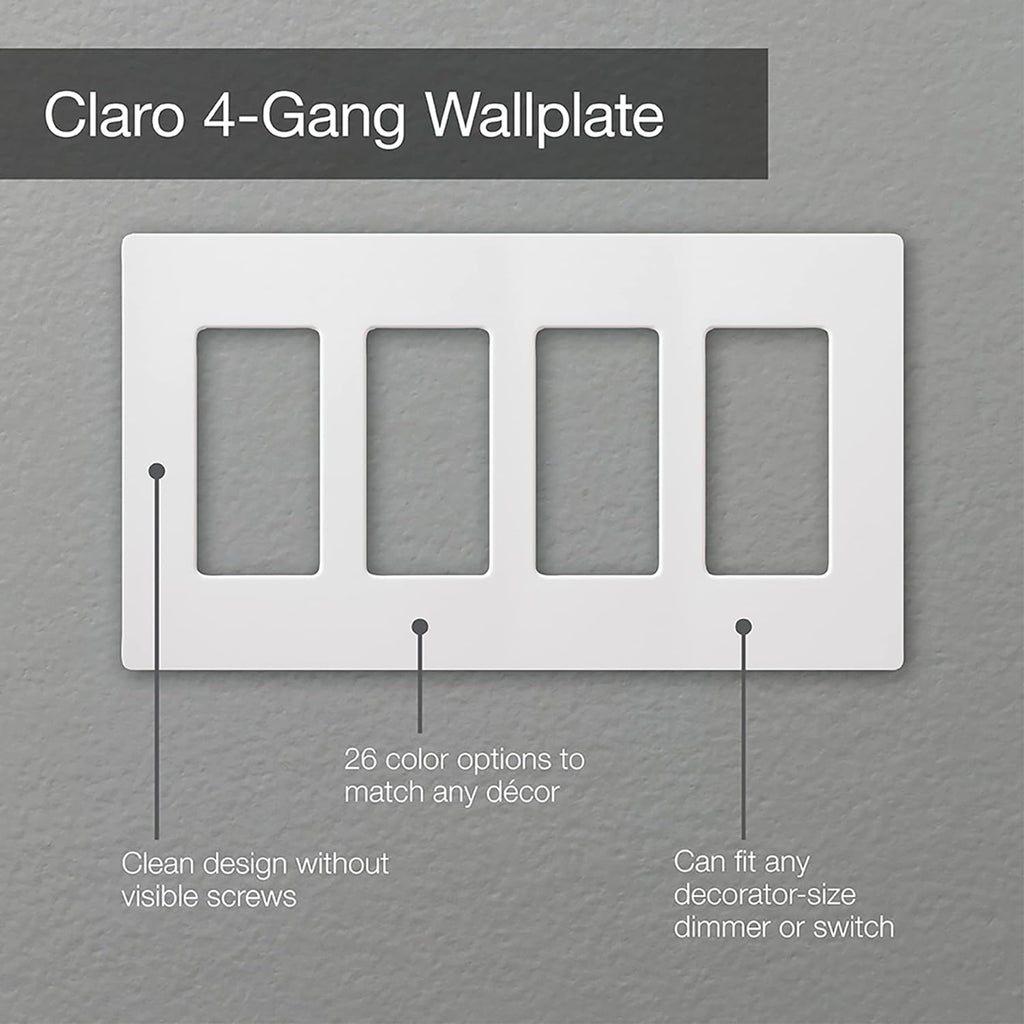 Lutron Placa de cobertura para interruptor de luz Claro, placa de parede de 4 grupos, para interruptores de luz decoradores, capa de interruptor basculante, tampa de saída, capa de placa de