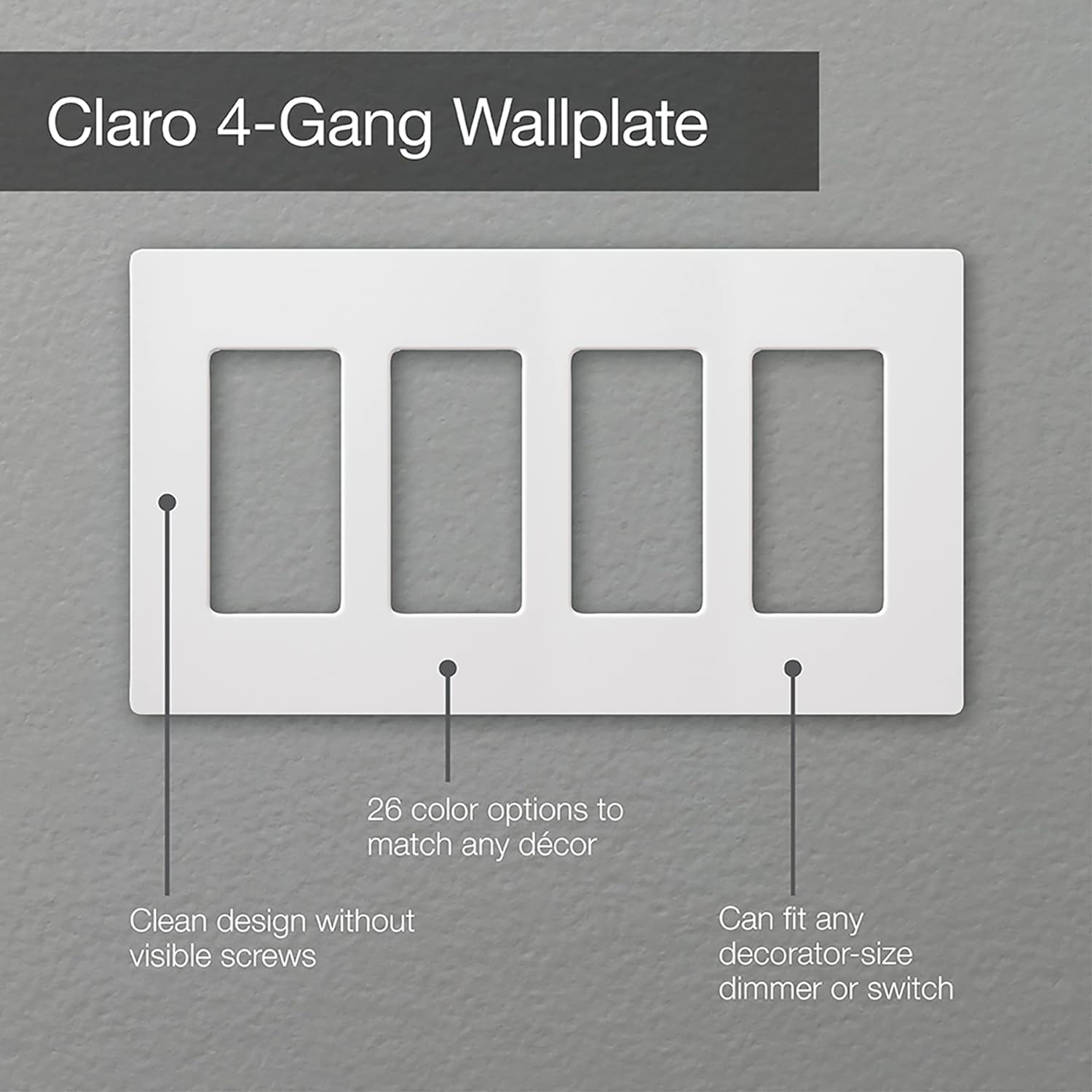 Lutron Placa de cobertura para interruptor de luz Claro, placa de parede de 4 grupos, para interruptores de luz decoradores, capa de interruptor basculante, tampa de saída, capa de placa de