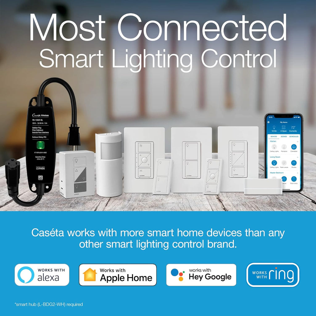 Lutron Caseta Wireless - Dimmer de Lâmpada Inteligente com Plug-In - Compatível com Alexa, Apple HomeKit e Google Assistant