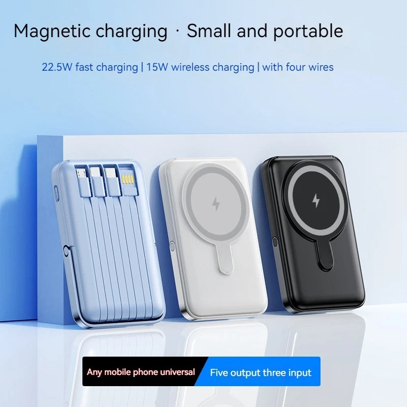 Power Bank 10000mAh Magnético Sem Fio 15W com Cabo Integrado e Carregamento Rápido 22.5W