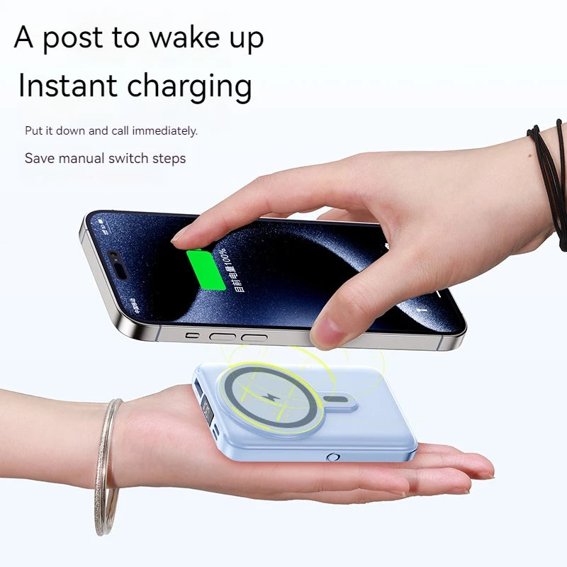 Power Bank 10000mAh Magnético Sem Fio 15W com Cabo Integrado e Carregamento Rápido 22.5W