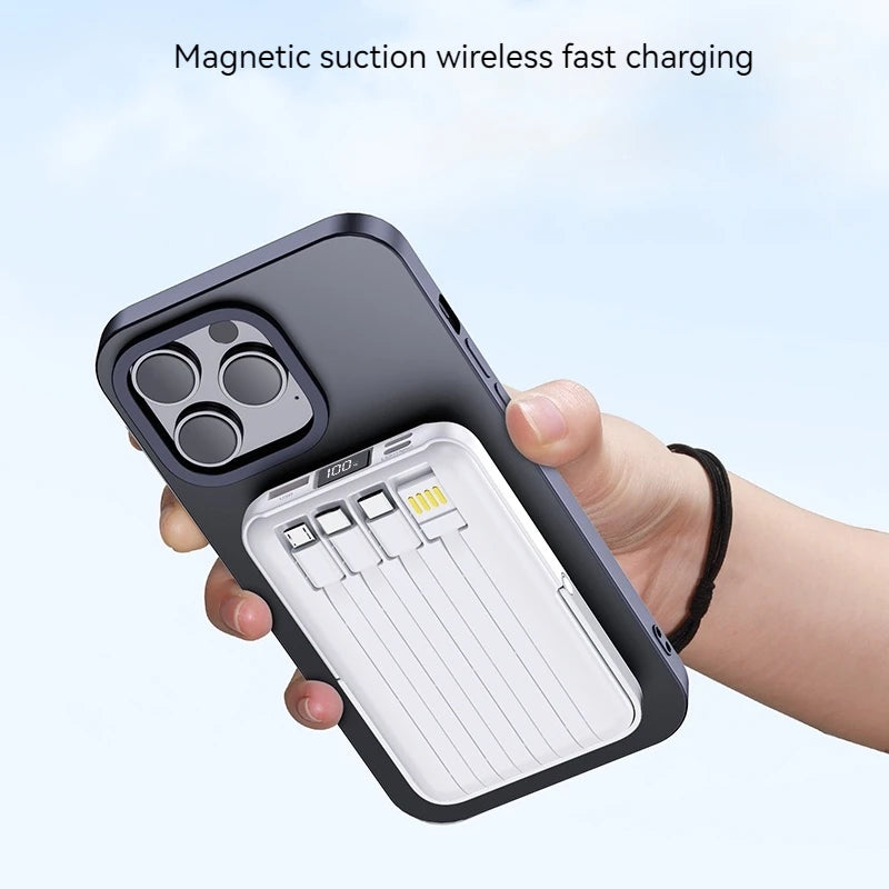 Power Bank 10000mAh Magnético Sem Fio 15W com Cabo Integrado e Carregamento Rápido 22.5W