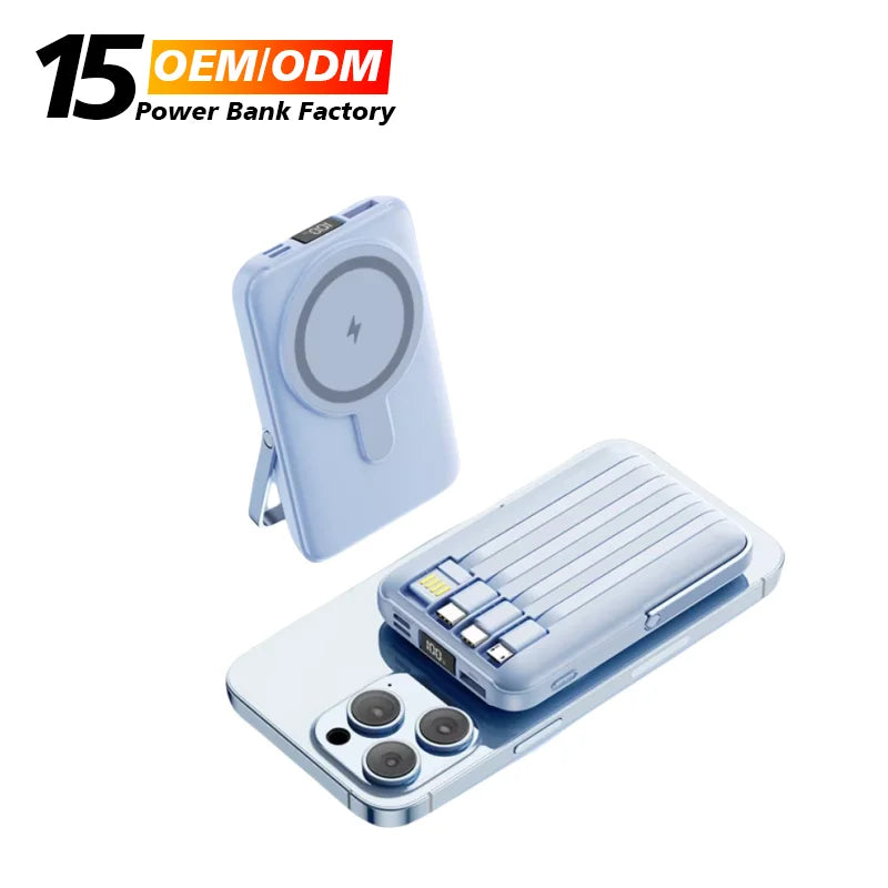 Power Bank 10000mAh Magnético Sem Fio 15W com Cabo Integrado e Carregamento Rápido 22.5W
