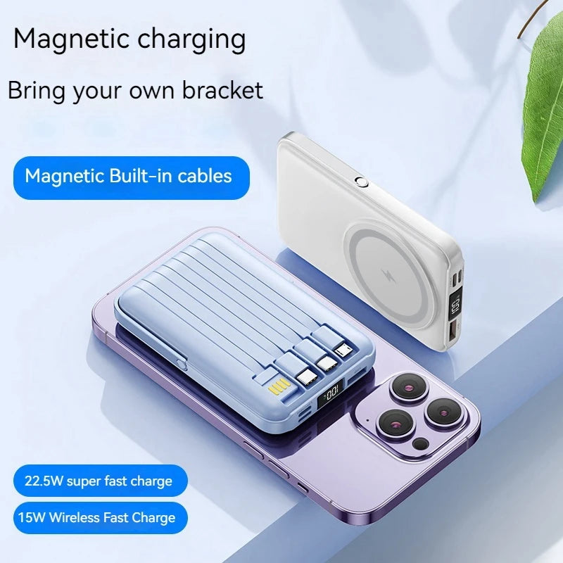 Power Bank 10000mAh Magnético Sem Fio 15W com Cabo Integrado e Carregamento Rápido 22.5W