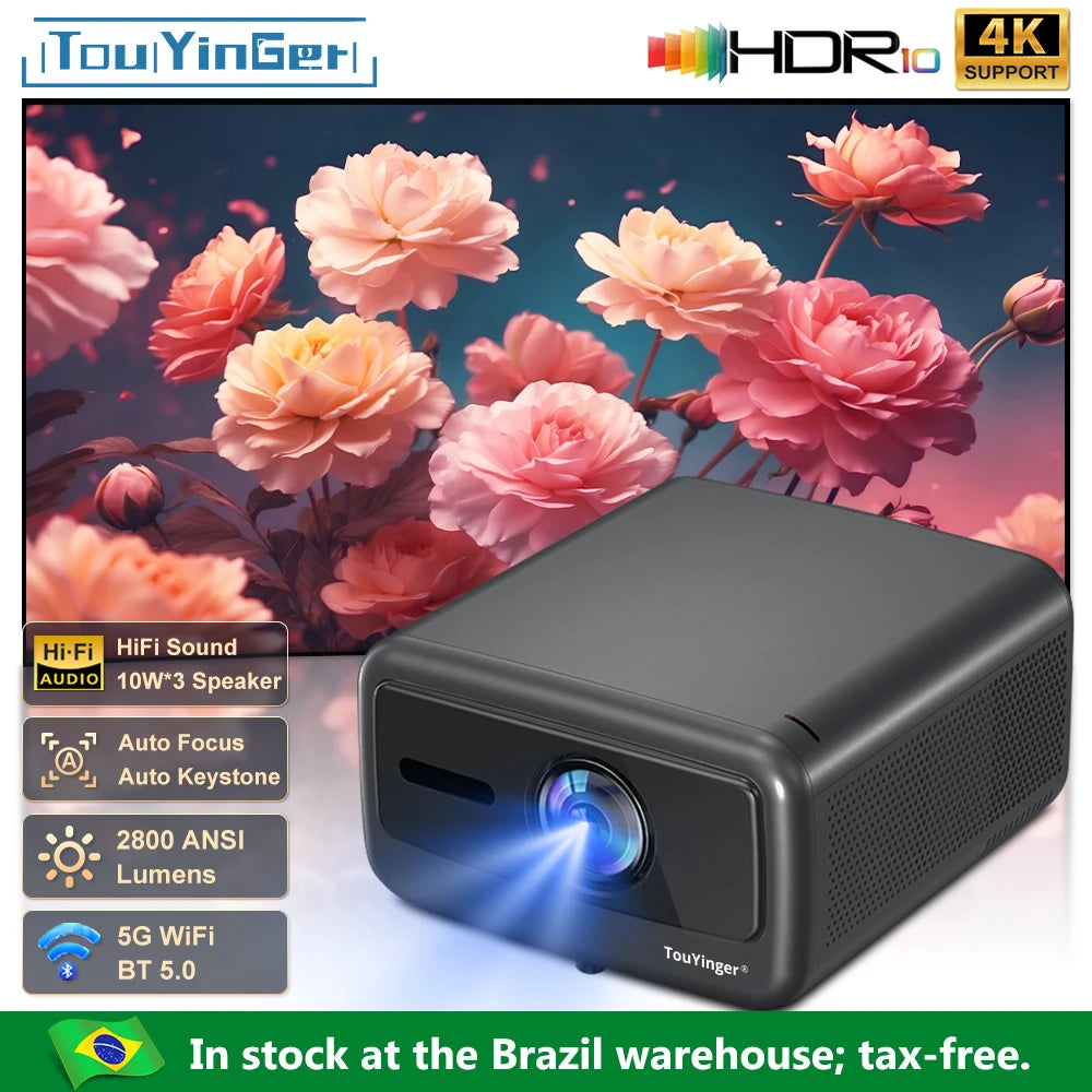 Projetor 4K Touyinger Q12W Pro 2800ANSI Full HD 4K Dual Screen Wifi Bluetooth Smart Home Theater Projector