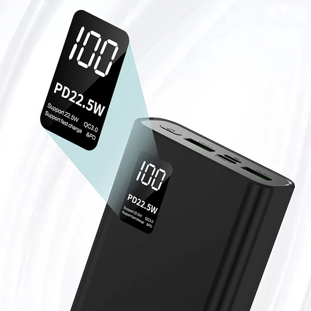 Power Bank 20000mAh Portátil com Tela LCD, Carregamento Rápido e 2 Saídas USB para Celular, Tablet e Viagem