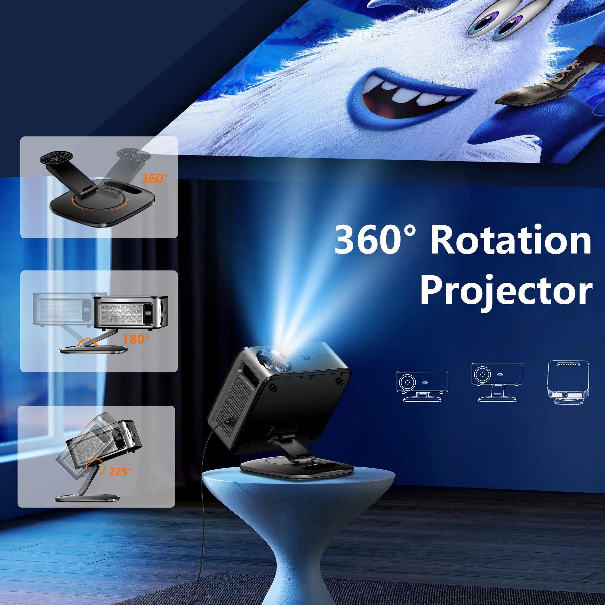 Projetor Externo XIWBSY 2026 4K 40000 Lúmens Foco Automático Android 12 WiFi6 Bluetooth 5.3 Home Theater