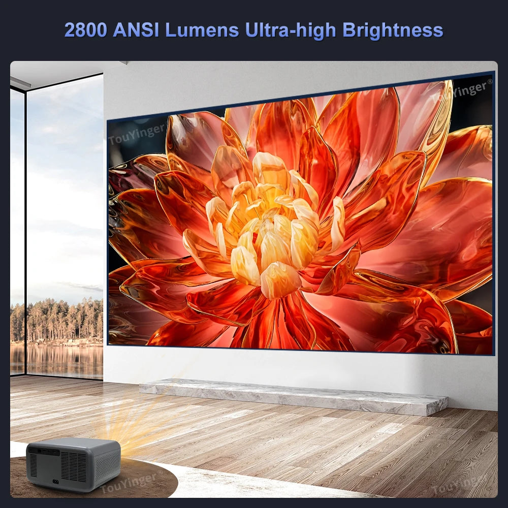 Projetor 4K Touyinger Q12W Pro 2800ANSI Full HD 4K Dual Screen Wifi Bluetooth Smart Home Theater Projector