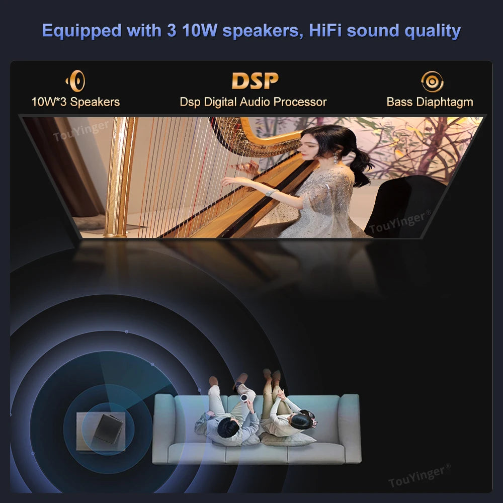 Projetor 4K Touyinger Q12W Pro 2800ANSI Full HD 4K Dual Screen Wifi Bluetooth Smart Home Theater Projector