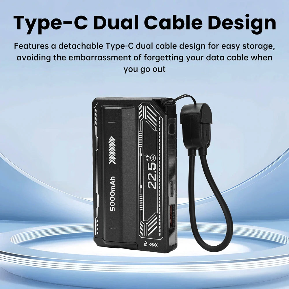 Case DIY para Power Bank Bateria 21700 — Carregamento Rápido PD 20W com Cabo Tipo-C Integrado e Removível