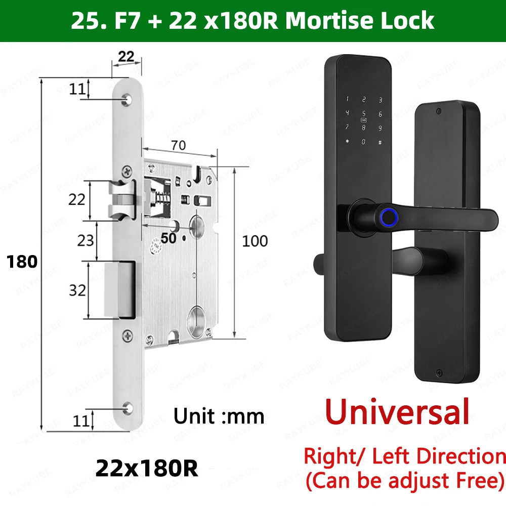 Do Brasil RAYKUBE F7 TT Lock Bluetooth Fingerprint Electric Door Lock Portuguese/English Version with Key/Card/Password Unlock