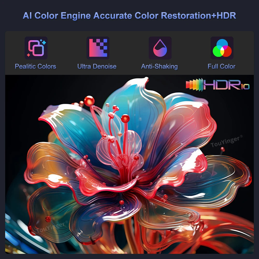 Projetor 4K Touyinger Q12W Pro 2800ANSI Full HD 4K Dual Screen Wifi Bluetooth Smart Home Theater Projector